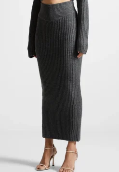 Angled Waist Knit Maxi Skirt