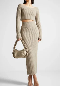 Angled Waist Knit Maxi Skirt