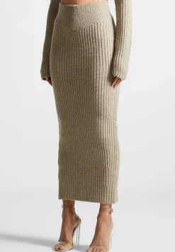 Angled Waist Knit Maxi Skirt