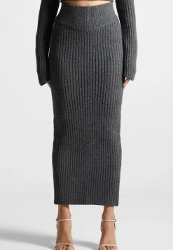 Angled Waist Knit Maxi Skirt