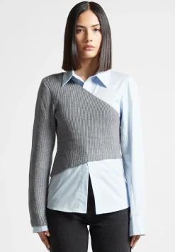 Asymmetric Knitted Overlay Shirt