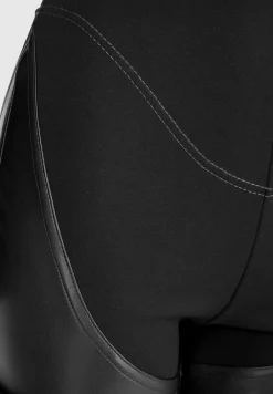 Bandage And Vegan Leather Racer Neck Cargo Pocket Jumpsuit