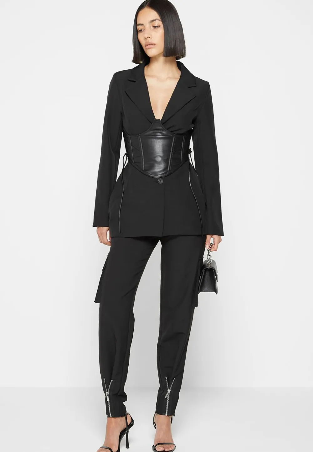 Blazer With Vegan Leather Corset