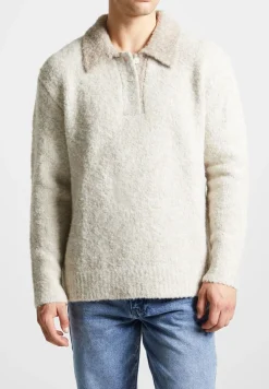 Boucle Knit Contrast Polo Jumper - Cream