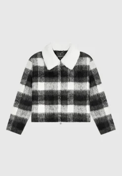 Boxy Check Jacket With Borg Collar