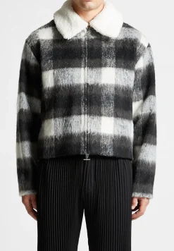 Boxy Check Jacket With Borg Collar