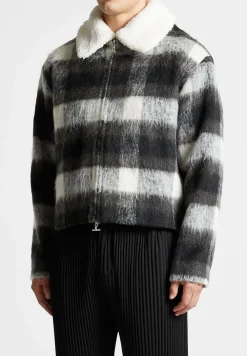 Boxy Check Jacket With Borg Collar