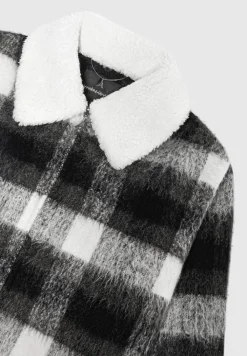 Boxy Check Jacket With Borg Collar