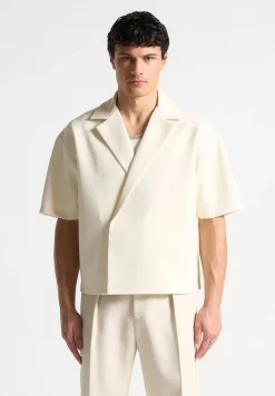 Boxy Twill Double Breasted Shirt