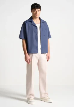 Boxy Twill Revere Shirt - Steel Blue