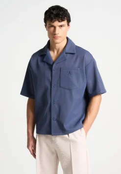 Boxy Twill Revere Shirt - Steel Blue