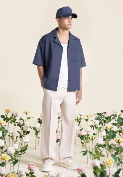 Boxy Twill Revere Shirt - Steel Blue