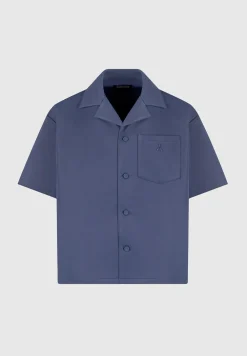 Boxy Twill Revere Shirt - Steel Blue