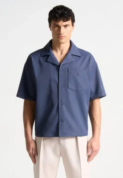 Boxy Twill Revere Shirt - Steel Blue