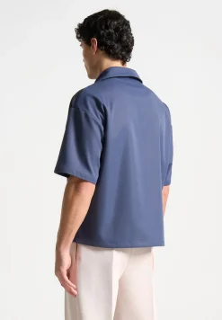 Boxy Twill Revere Shirt - Steel Blue