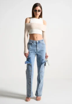 Button Down Overlay Mom Jeans