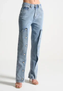 Button Down Overlay Mom Jeans