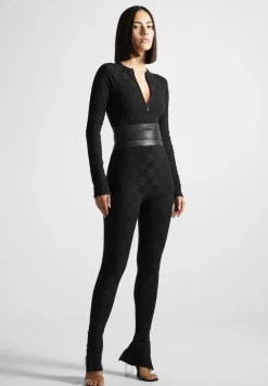 Chequerboard Knit Jumpsuit With Belt