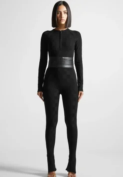 Chequerboard Knit Jumpsuit With Belt