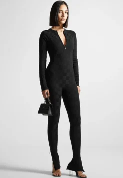 Chequerboard Knit Jumpsuit With Belt