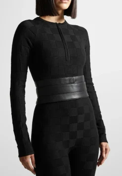 Chequerboard Knit Jumpsuit With Belt