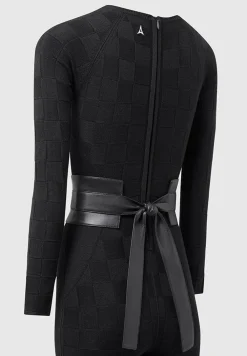 Chequerboard Knit Jumpsuit With Belt