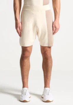 Colour Block Knit Shorts - Black/Beige