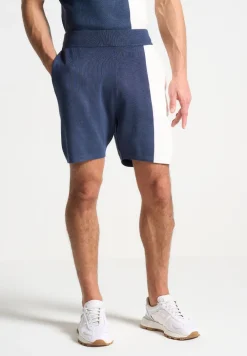 Colour Block Knit Shorts - Navy/Steel