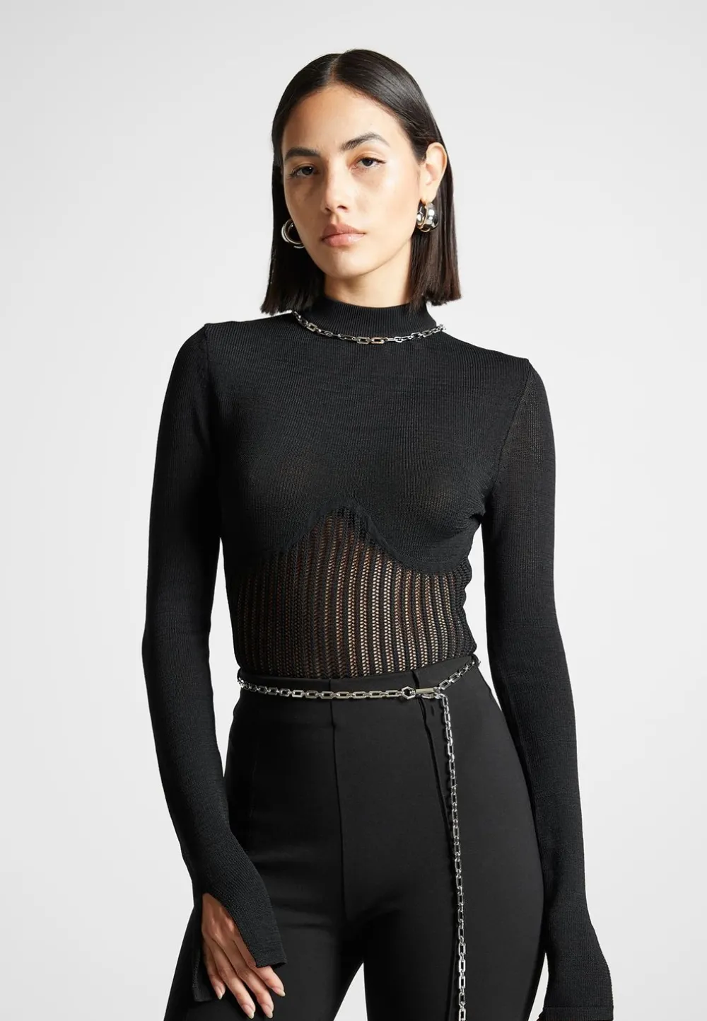 Contour Knit Bodysuit With Chain