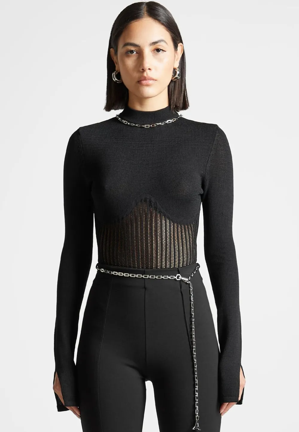 Contour Knit Bodysuit With Chain