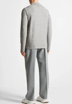 Cotton Blend Waffle Knit Long Sleeve Polo Top