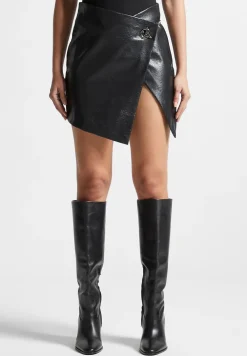 Cracked Vegan Leather Wrap Skirt