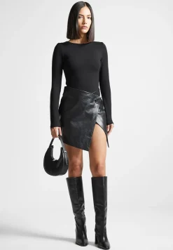 Cracked Vegan Leather Wrap Skirt
