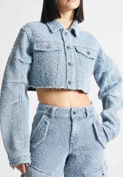 Cropped Boucle Denim Jacket