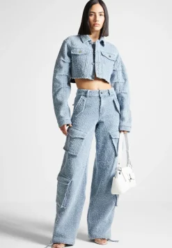 Cropped Boucle Denim Jacket