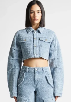 Cropped Boucle Denim Jacket
