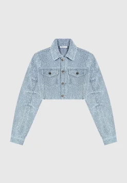 Cropped Boucle Denim Jacket