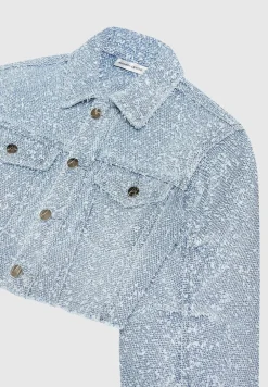 Cropped Boucle Denim Jacket