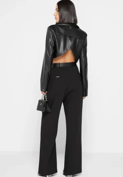 Cropped Vegan Leather Blazer With Open Back