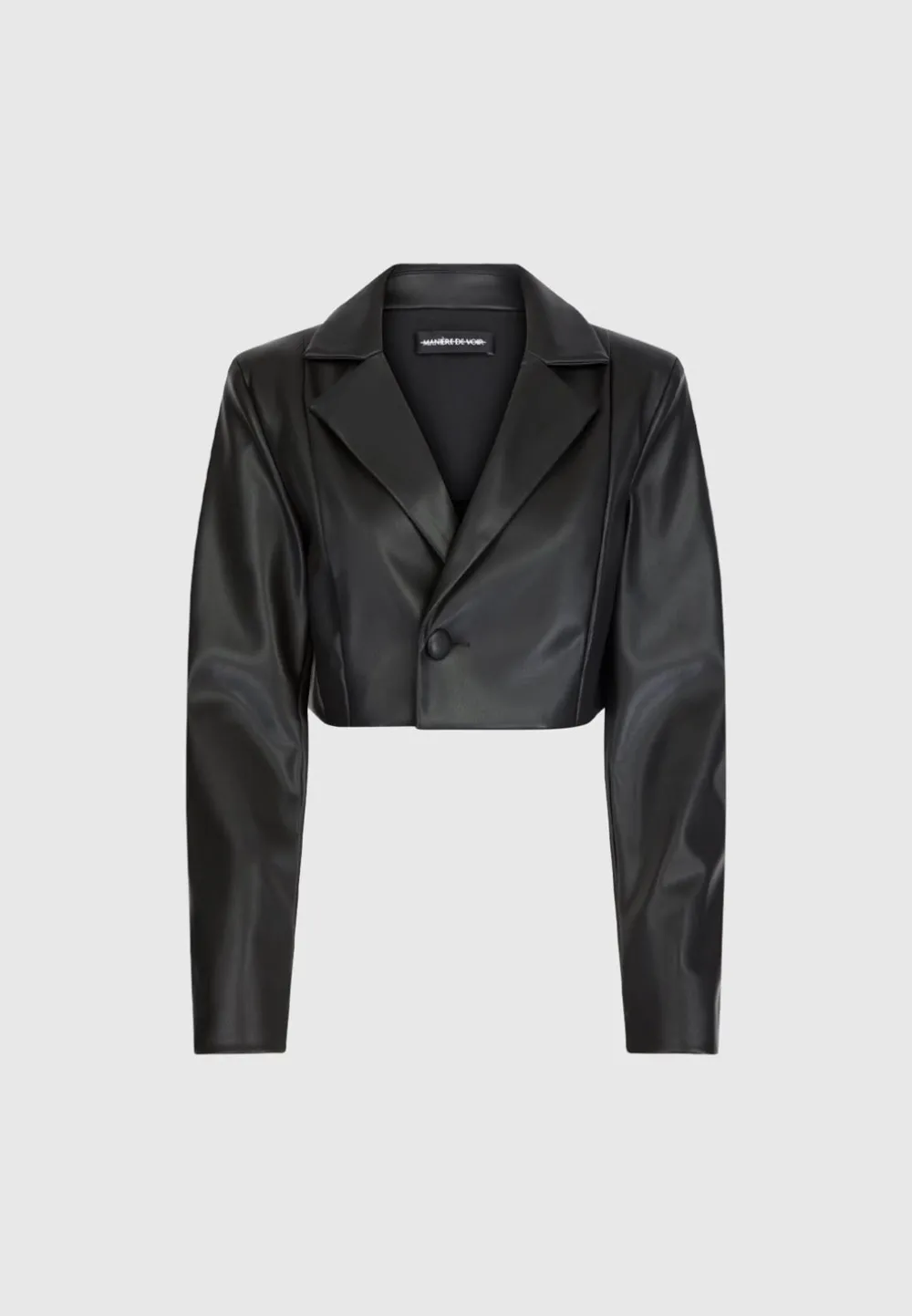 Cropped Vegan Leather Blazer With Open Back