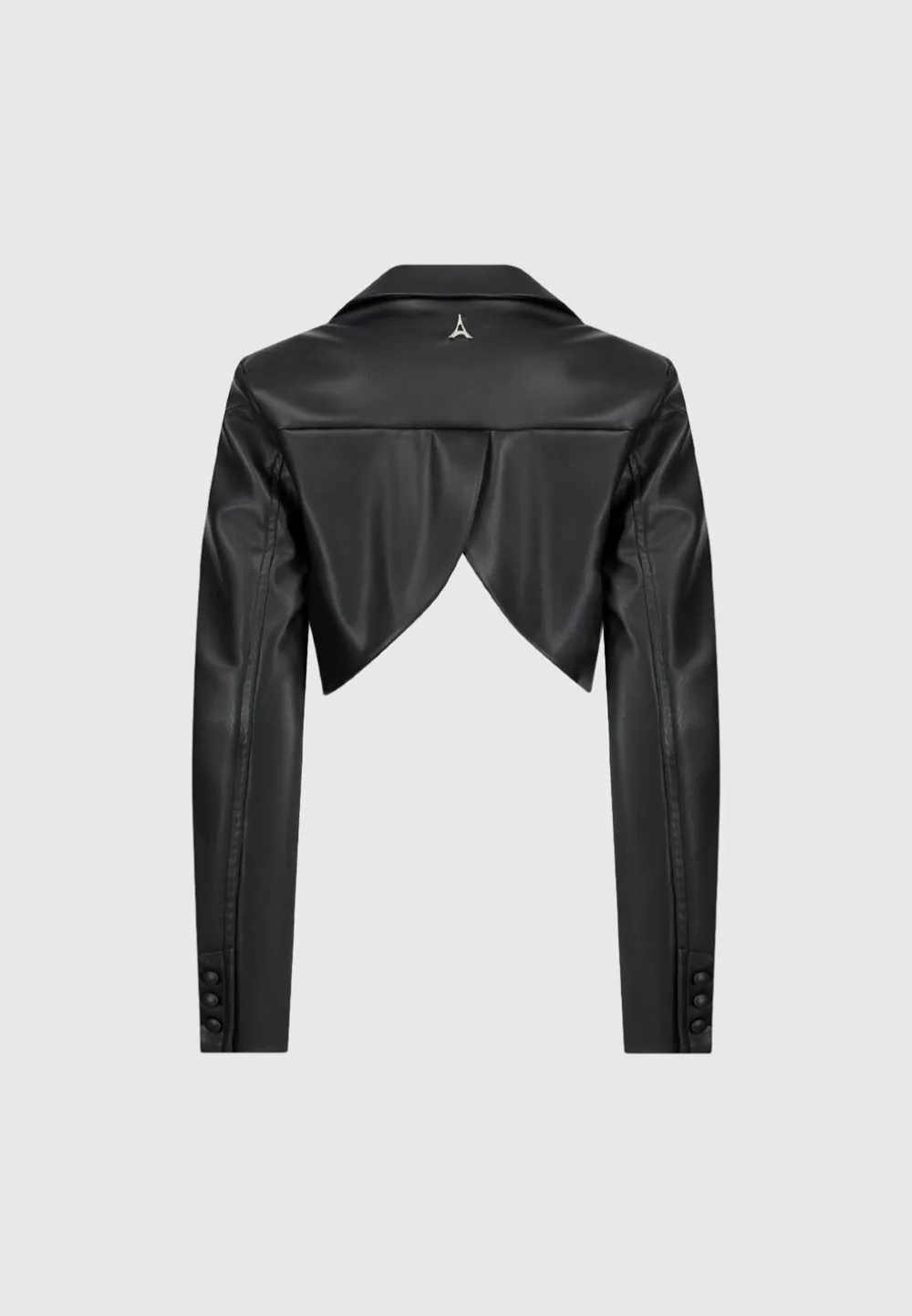 Cropped Vegan Leather Blazer With Open Back
