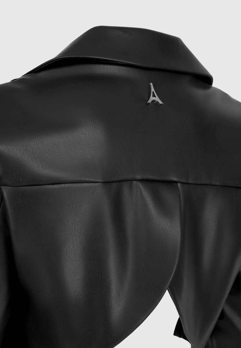 Cropped Vegan Leather Blazer With Open Back