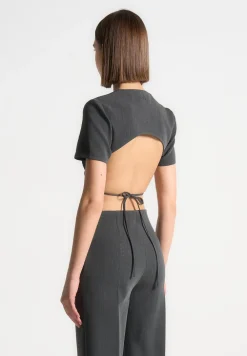 Curved Hem Backless Top With Tie