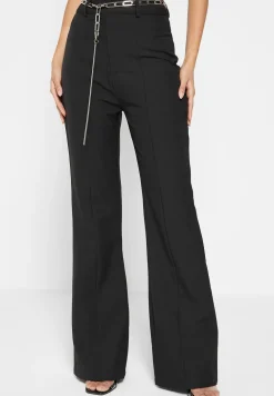 Cut Out Flared Trousers With Chain Belt