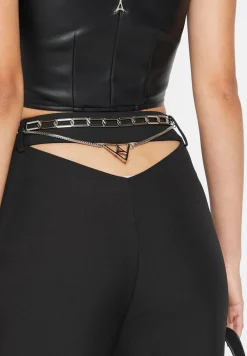 Cut Out Flared Trousers With Chain Belt