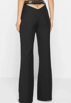 Cut Out Flared Trousers With Chain Belt