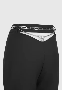 Cut Out Flared Trousers With Chain Belt