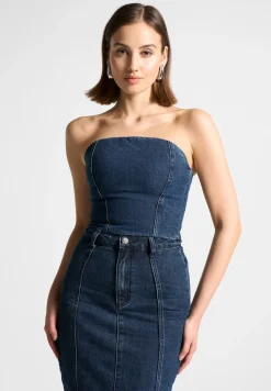Denim Bandeau Corset Top