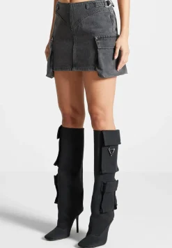 Denim Cargo Mini Skirt