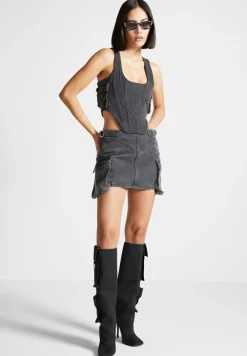 Denim Cargo Mini Skirt